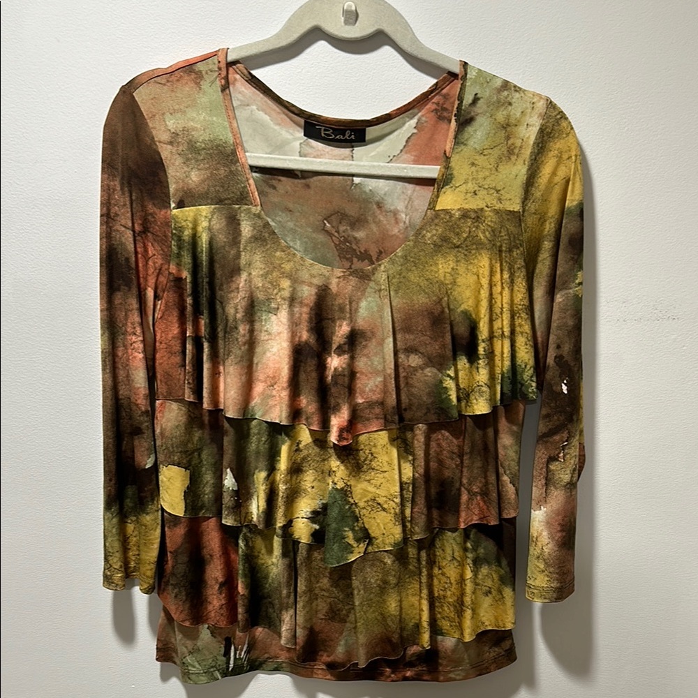 BALI 90s Y2K Colorful Ruffle‎ Blouse *NO SIZE TAGS *